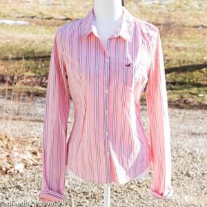 🚨Pink Striped Hollister Button Down